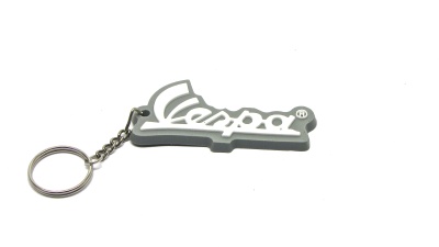 Schl&uuml;sselanh&auml;nger Vespa Schrift wei&szlig; auf grau